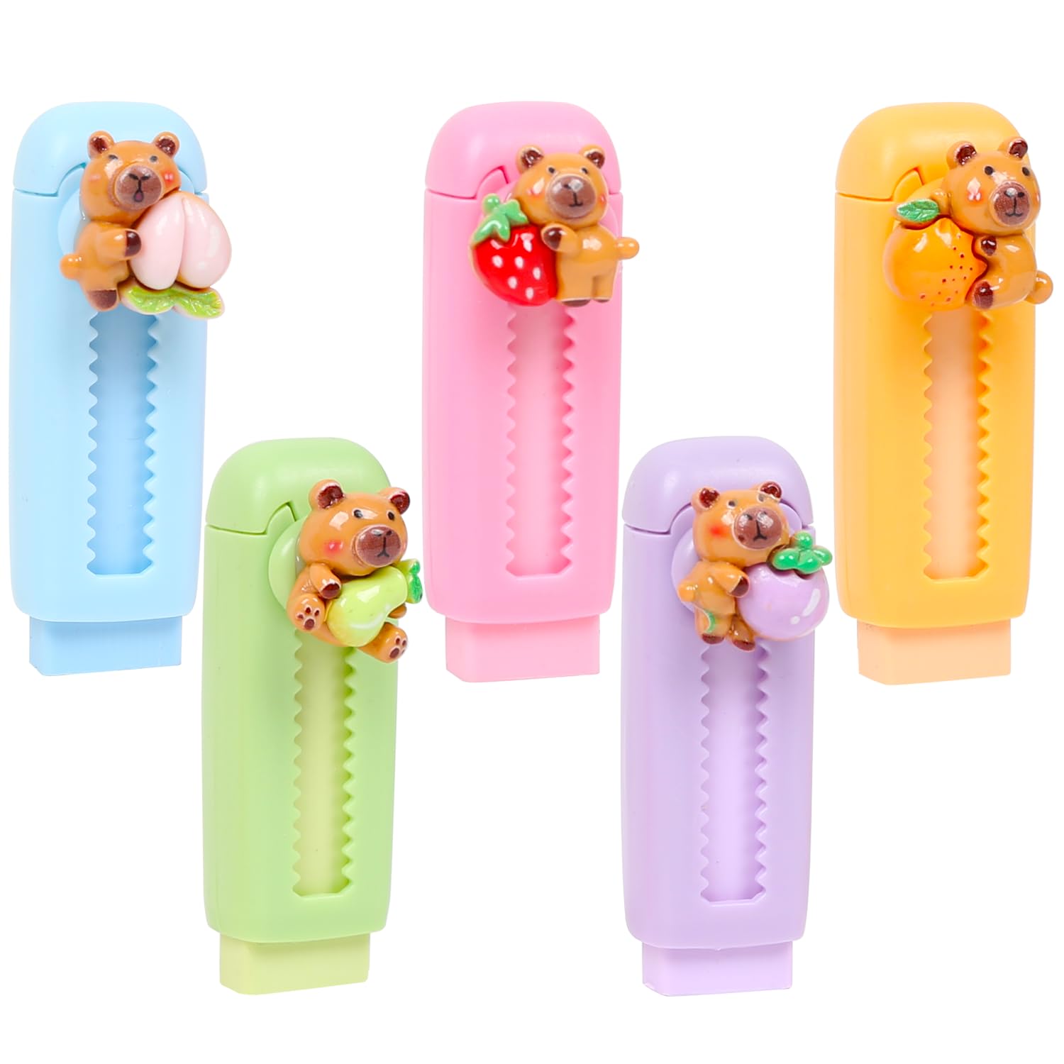 5PCS Cute Capybara Retractable Erasers for Kids School Stationery
| Kawaii Fruit Capybara Push-Pull Erasers for Kids Sc