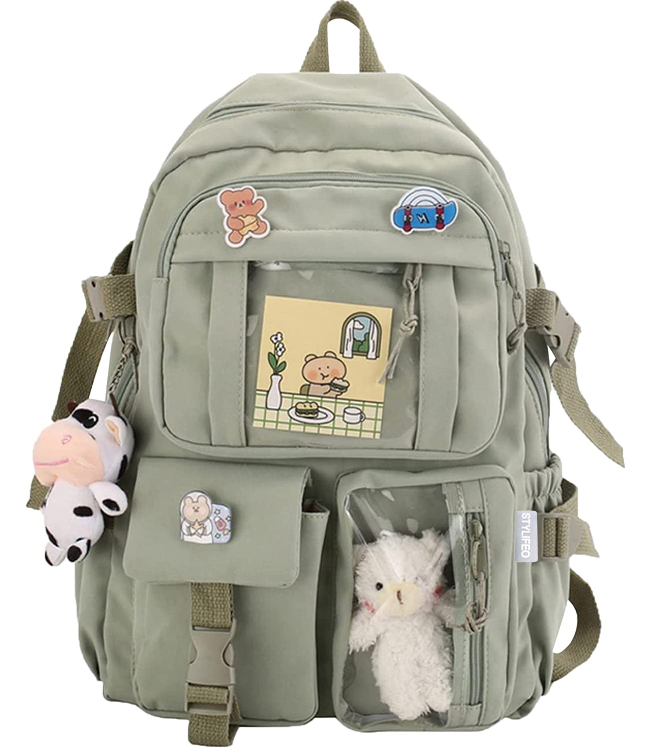 Kawaii Backpack for Girls and Teen Girls with Cute Bear Plush and Large Capacity School Bags