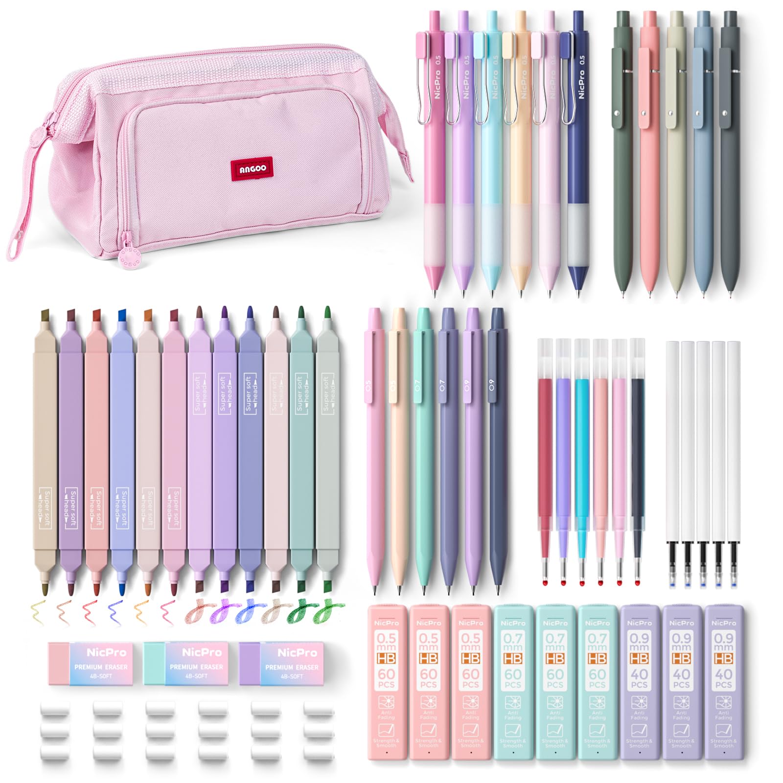 Nicpro 55PCS Aesthetic School Supplies for Women Girls Bible Study Kit with Cute Pen Case