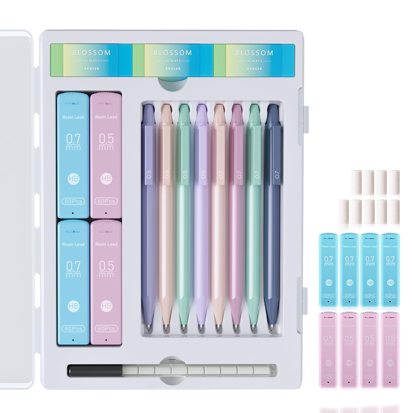 Mechanical Pencil Set for Girls - 20PACK 0.5 0.7mm Pencils with Eraser and 480 Refills - Cute Preppy School Supplies Gif