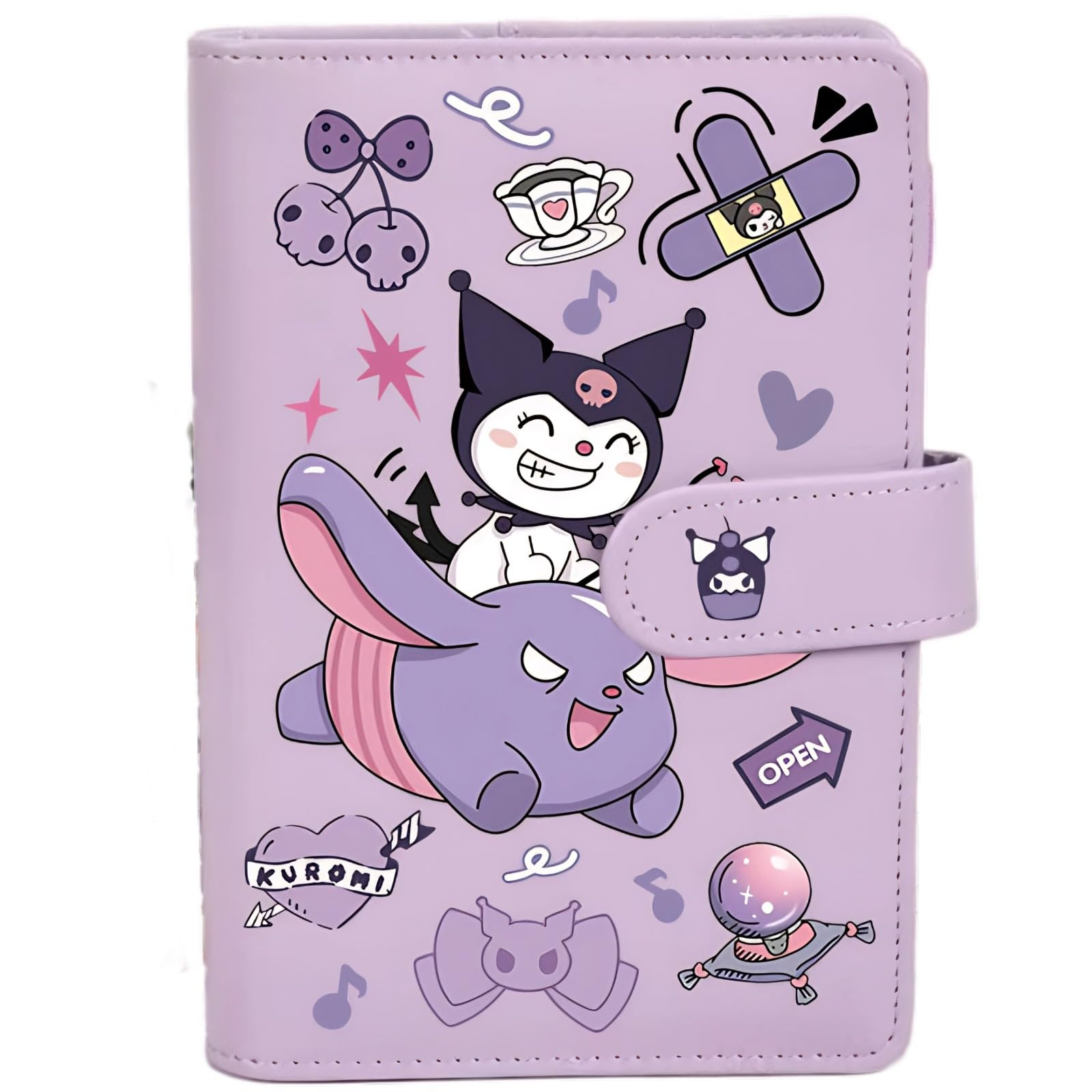 MagBuckle Diary for Girls, A6 Lined Journal, Cute School Supplies Kawaii Anime Cartoon Stationery Gift With Stickers (Pu