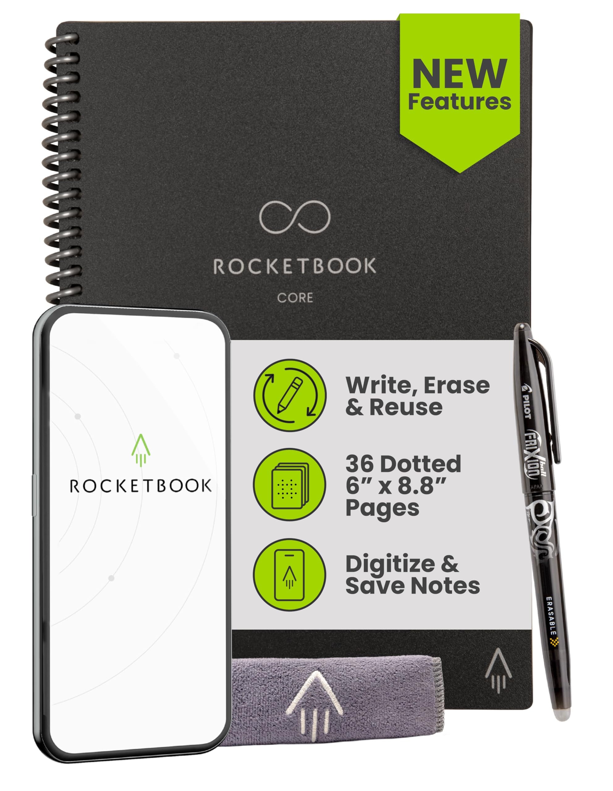Rocketbook New Core Reusable Spiral Notebook for Students and Professionals
| Erasable Rocketbook New Core Reusable Spi
