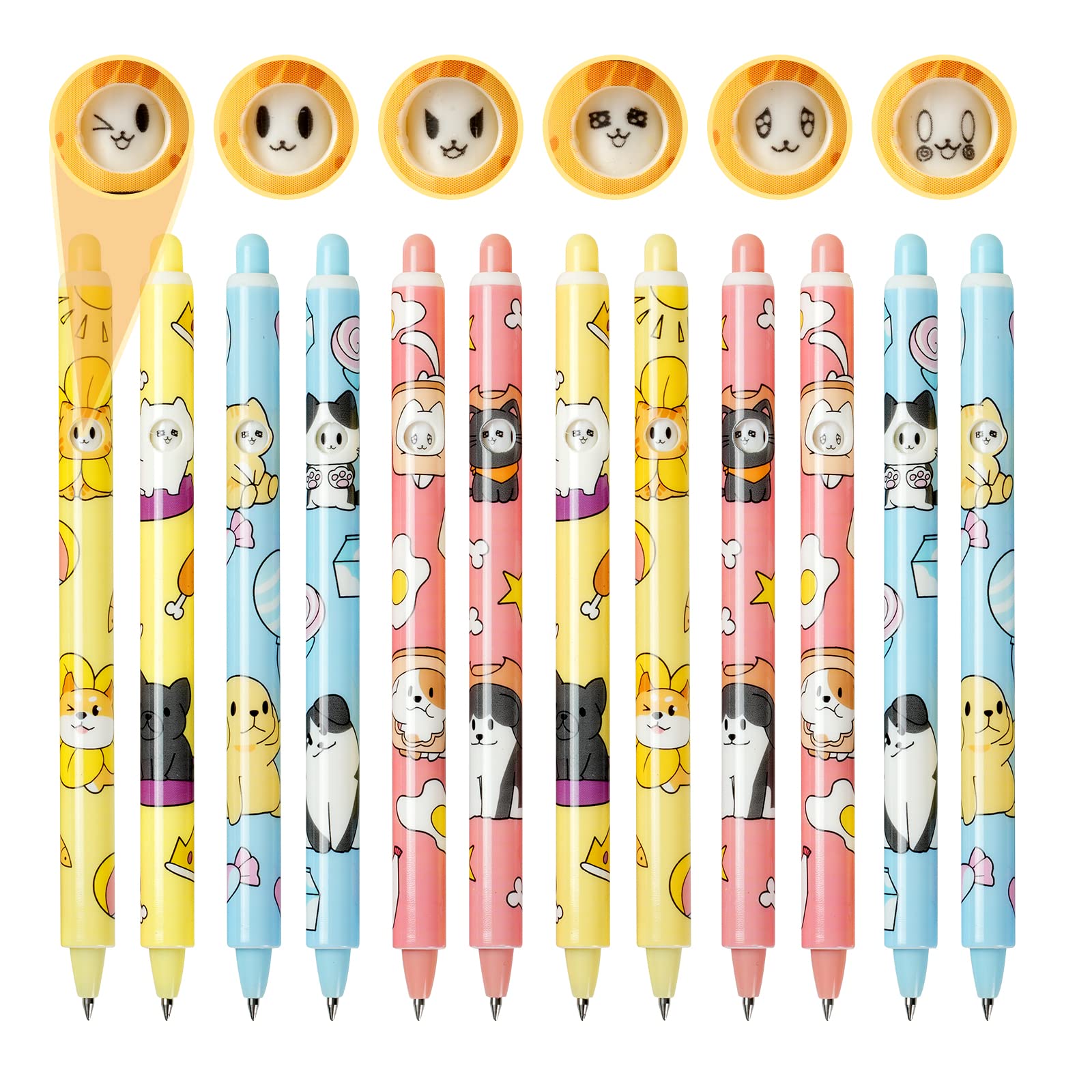 Cute Kawaii Animal Pens for Kids Teen Girls Boys Veterinarian (Black Gel Ink)  
Changeable Cats Dogs Emojis Stationary S