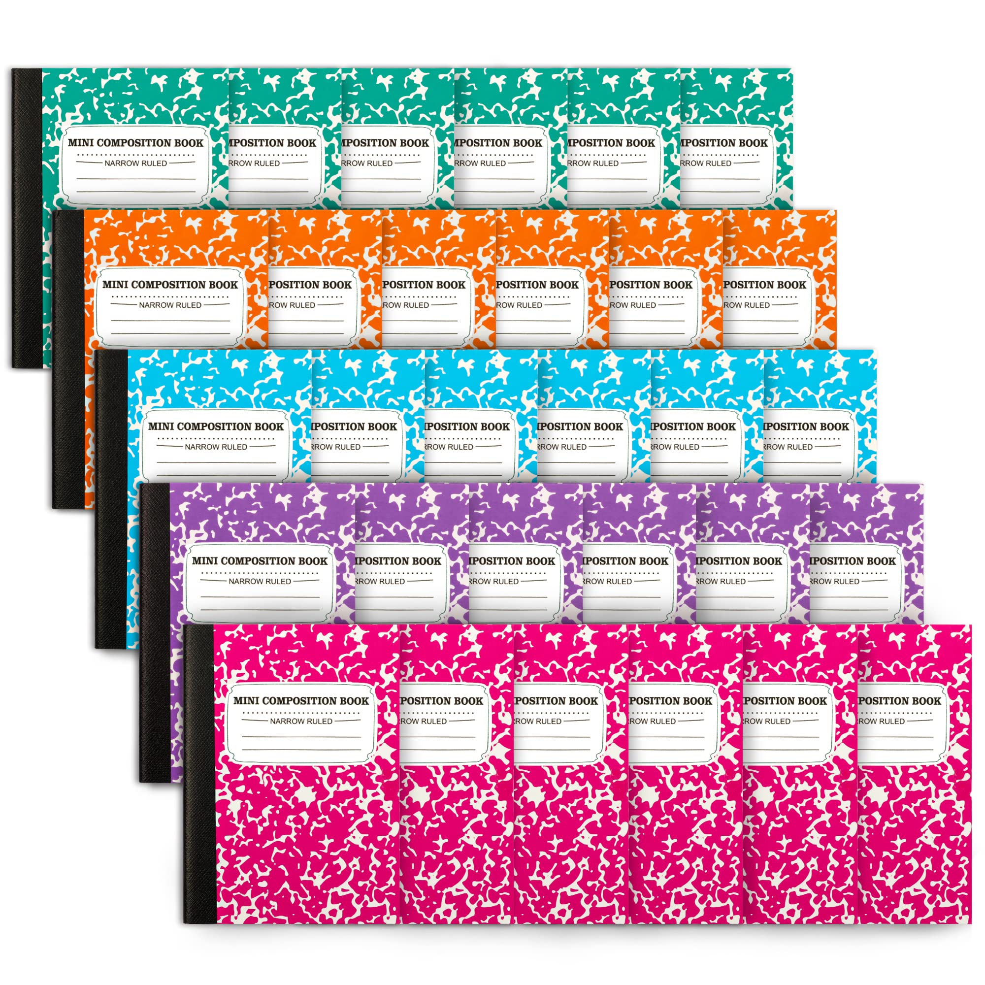 Feela Mini Composition Notebook, Cute 30 Pack 5 Pastel Colors Narrow Ruled Notebooks for Students College BulkPocket Siz
